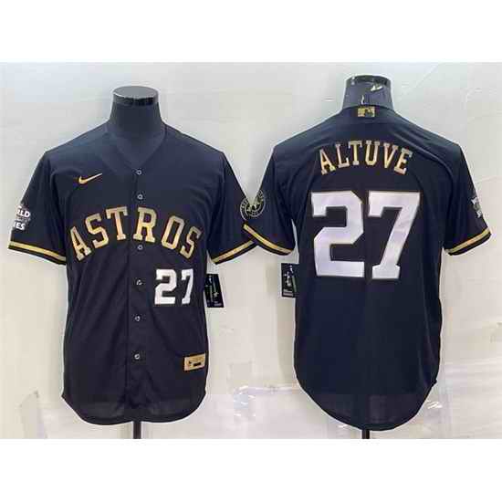 Men Houston Astros 27 Jose Altuve Black Gold 2022 World Series Stitched Baseball Jersey